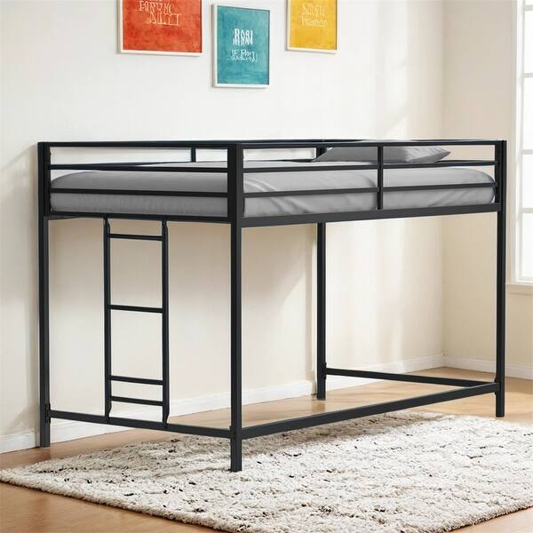 slide 2 of 7, Sturdy Junior Twin Loft Bed Black for Kids,Loft Bed with Guardrails