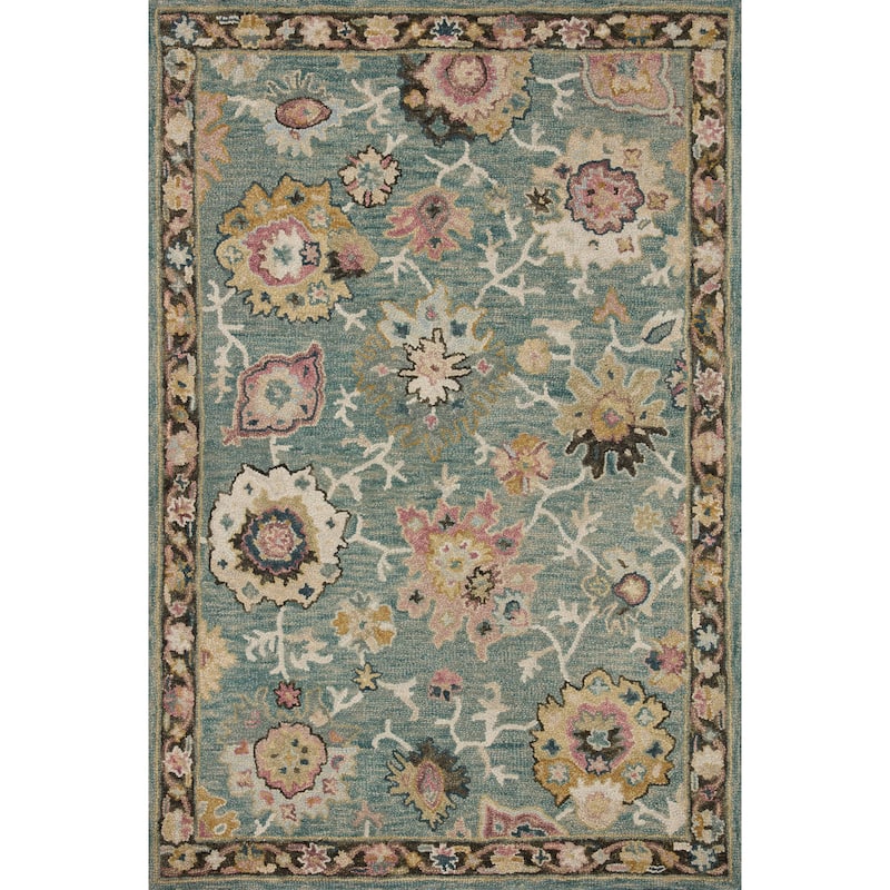Alexander Home Megan Floral Hand-Hooked 100% Wool Area Rug - 2' x 5' - Teal / Multi