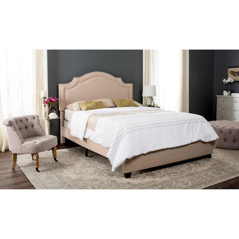 SAFAVIEH Dotty Upholstered Bed - Light Beige - Queen