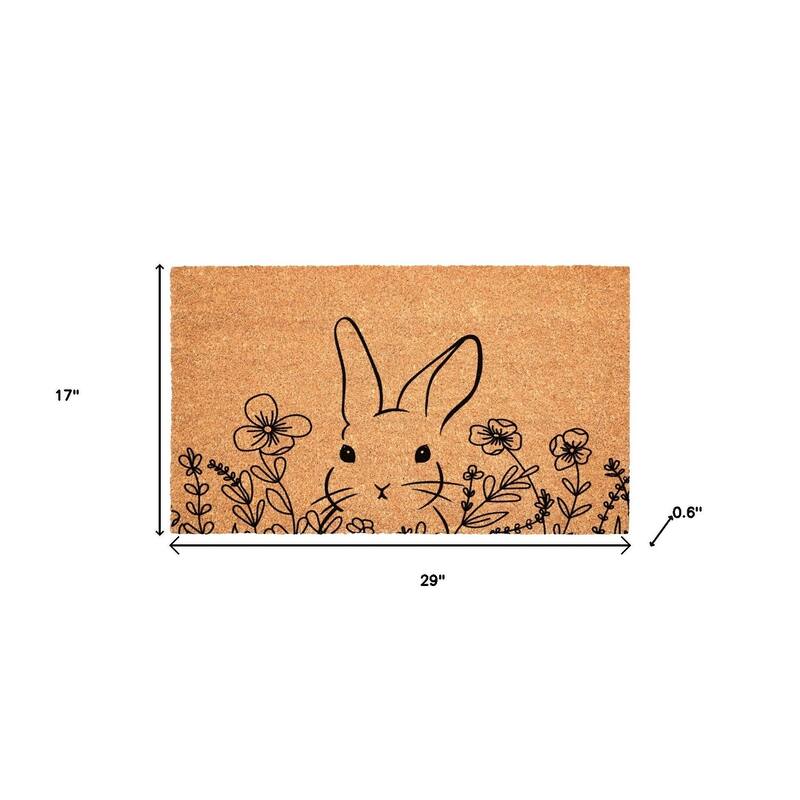 HomeRoots 17" X 29" Brown And Black Bunny Floral Outdoor Coir Door Mat - 17.00' X '29.00