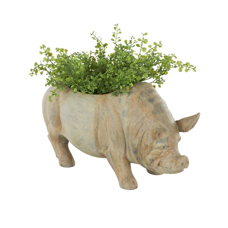 Light Brown Resin Pig Indoor Outdoor Planter with Distressed Details - 7"W x 16"L x 8"H