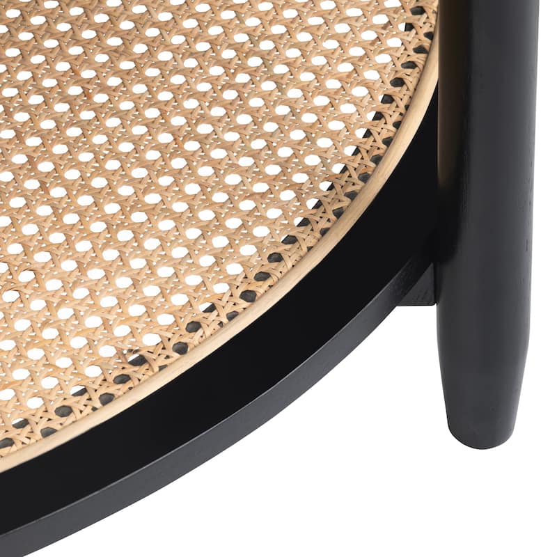 Round Mindi Wood and Rattan Black Accent Table