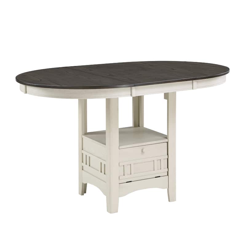 Antique White and Rosy Brown Finish Counter Height 1pc Dining Table w Extension Leaf and Storage Base Traditional Design