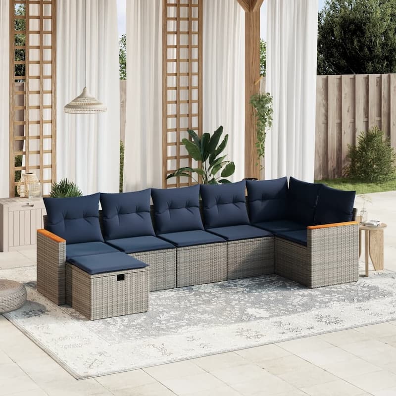 vidaXL Patio Sofa Set with Cushions Outdoor Conversation Furniture Poly Rattan - 24.4" x 24.4" x 27.2" - Gray without table