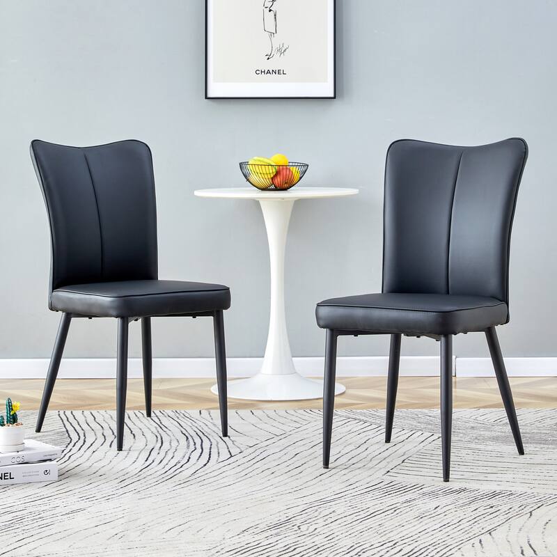 Modern Black PU Chair Set - Two Pieces, The backrest has a vertical and smooth line design.Black Metal Leg