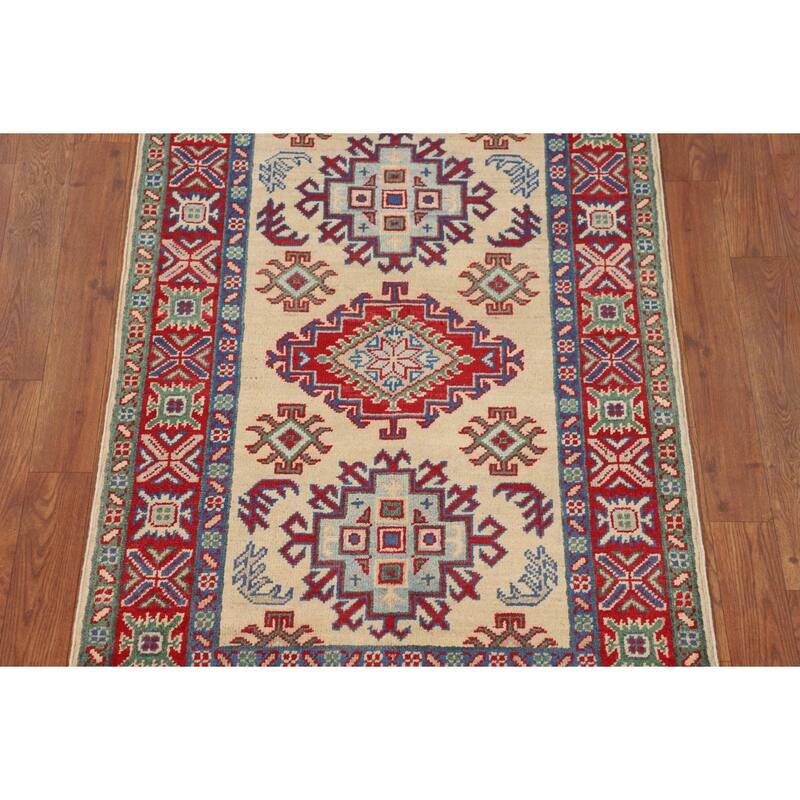 Kazak Foyer Rug Hand-Knotted Oriental Beige Wool Carpet - 2'8" x 4'1"