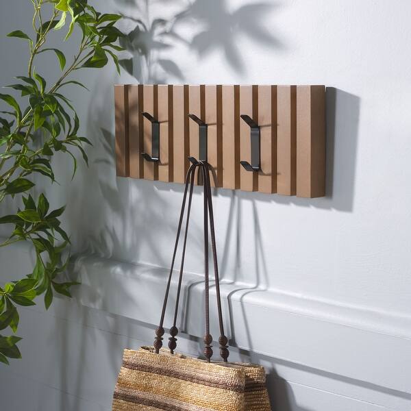 slide 2 of 7, SAFAVIEH Cato 3-Hook Wall Mounted Coat Rack - 19" W x 1" D x 7" H Sepia