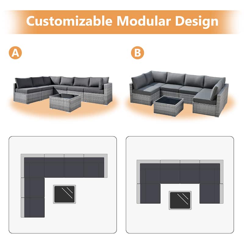 XIZZI 7-piece Outdoor Wicker Furniture Sectional Sofa Set with Table