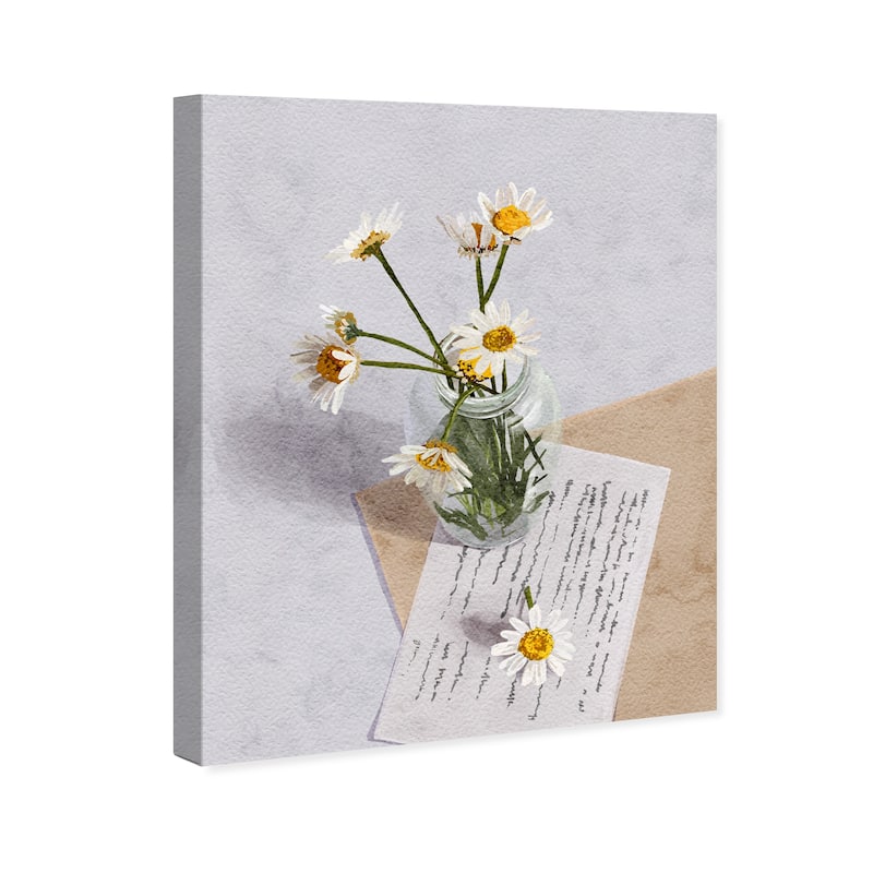 Wynwood Studio Canvas Floral and Botanical Floral Letter Yellow and Beige Farmhouse Wall Art Canvas Print