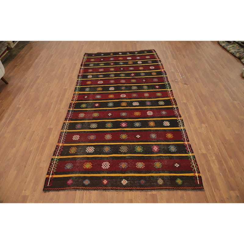 Hand Woven Oriental 100% Wool Carpet Southwestern Tribal Multi-Colored Kilim Area Rug - 11' 5'' X 5' 7''