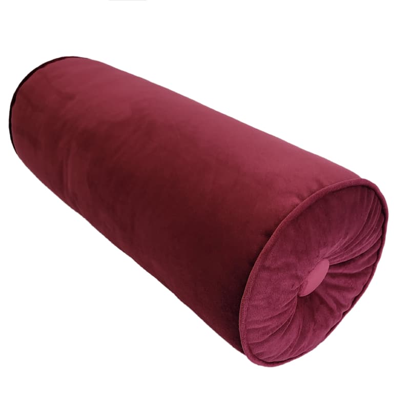 Edie At Home Chelsea Velvet Neckroll Decorative Throw Pillow 7x18 - Ruby