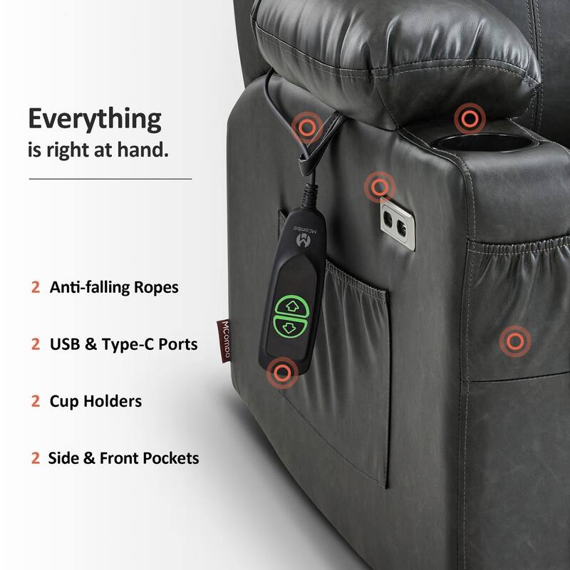 MCombo Small Power Lift Recliner Chair with Massage and Heat for Elderly, 3 Positions and USB Ports Faux leather 7141