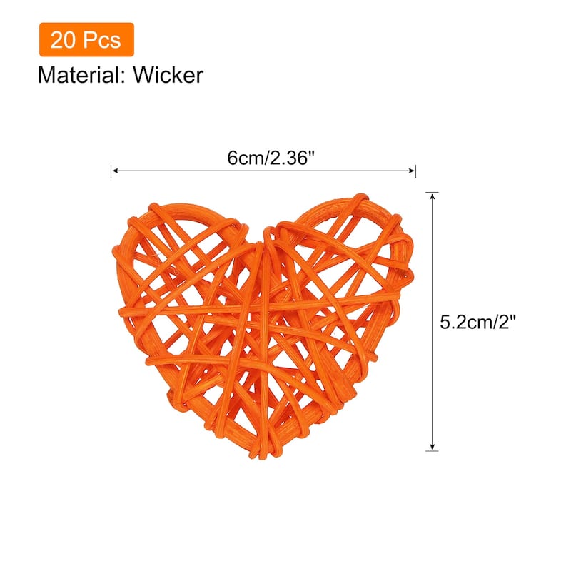 20Pcs Heart Rattan Ball Vase Filler Home Decoration 2.36 in - Orange