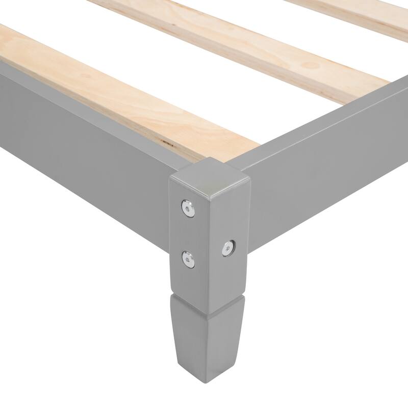 Anmytek Gray Twin Full Size Wood Bed Frame Convertible Sofa & Bed for Kids and Adults