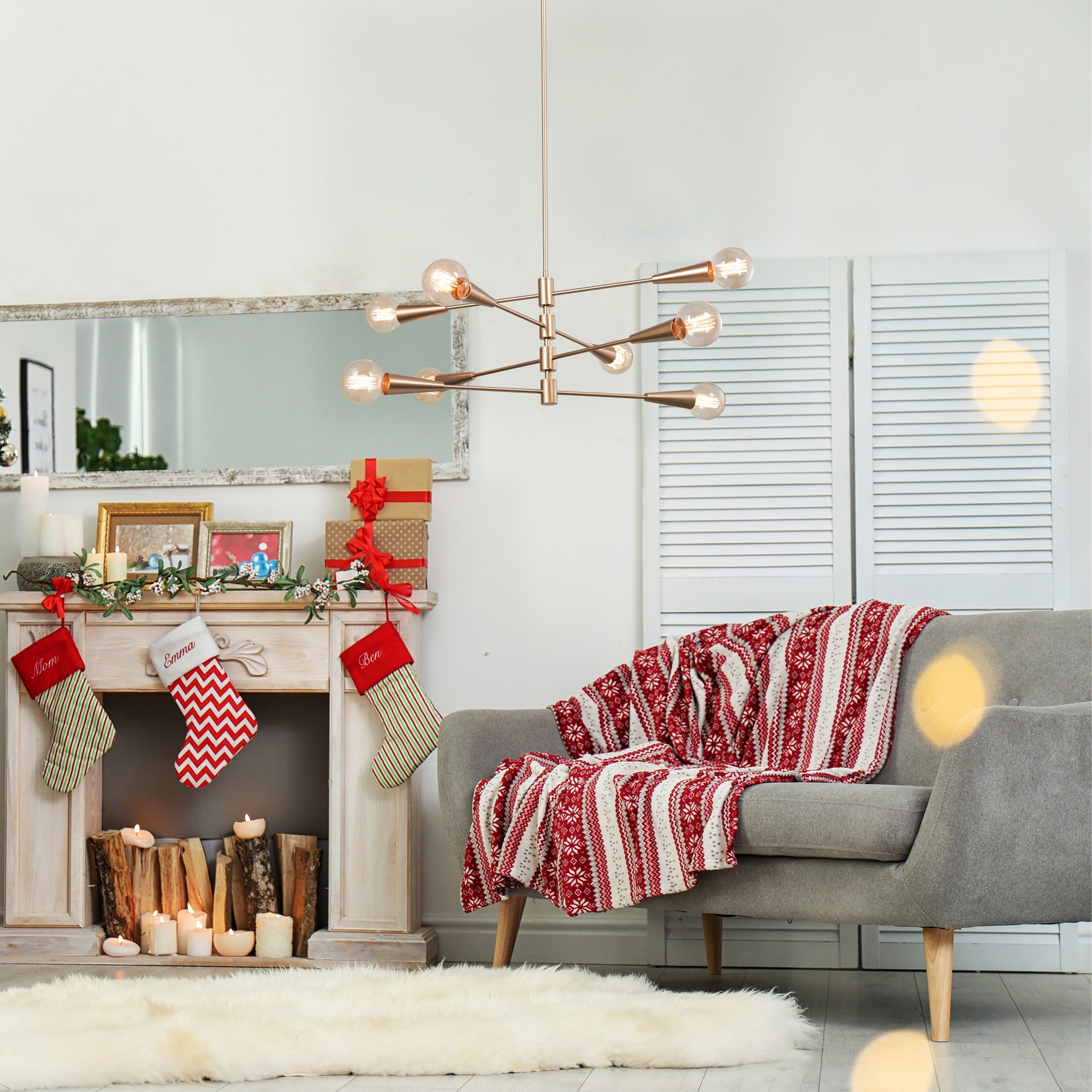 Mid-century Modern Sputnik Gold Chandelier 6/8-Light Globe