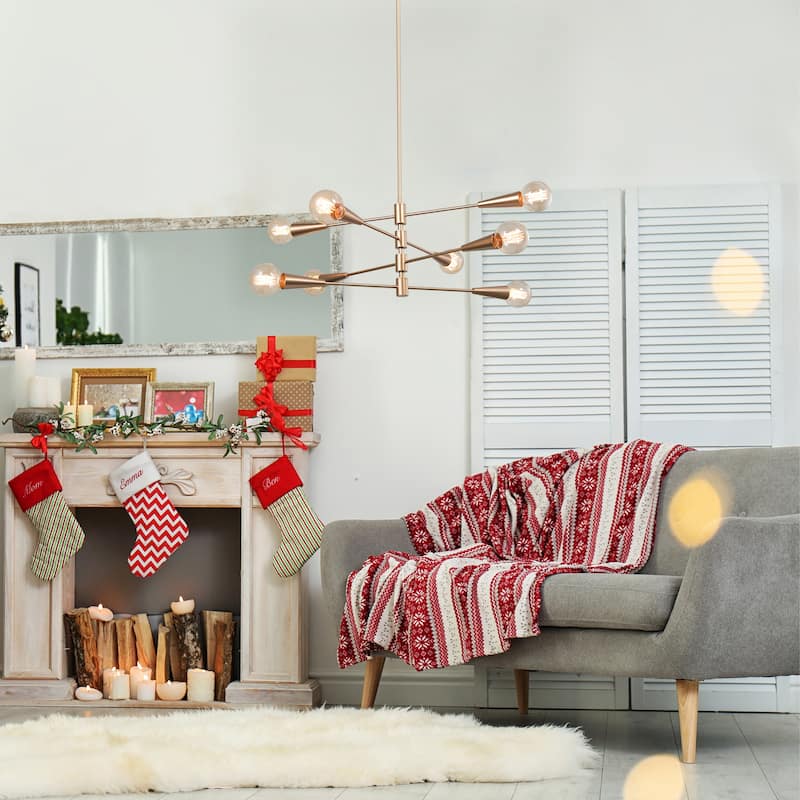 Mid-century Modern Sputnik Gold Chandelier 6/8-Light Globe Swing Arms Adjustable Pendant for Dining room