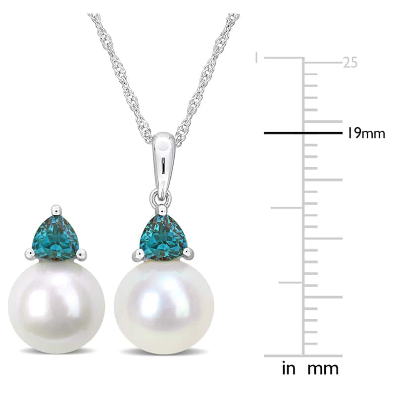 Miadora 8mm Cultured Freshwater Pearl 4/5ct TGW Created Alexandrite Jewelry Set 10k White Gold