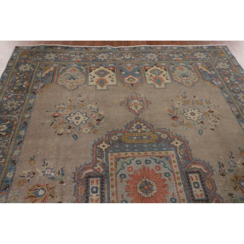 Brown Geometric Bakhtiari Persian Vintage Rug Handmade Wool Carpet - 6'9"x 9'4"