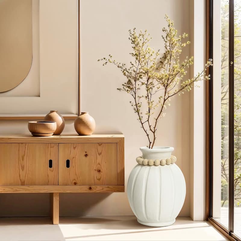 Modern White MgO 15-Inch Tall Round Vase