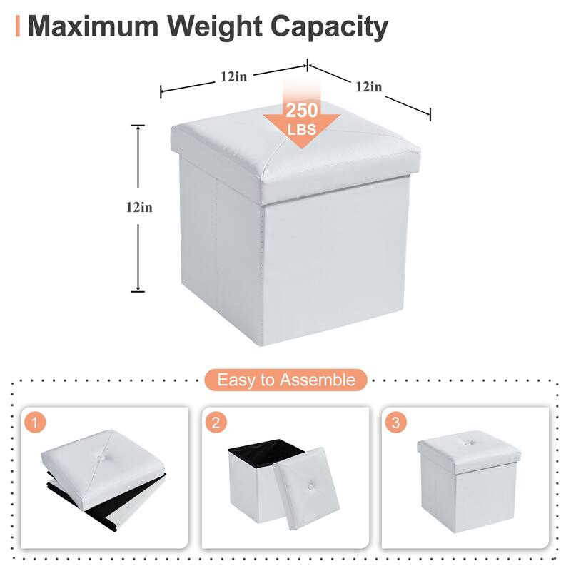 Folding Storage Ottoman, Foot Rest Stool Footstool, Leather Tufted Ottoman, Small Ottoman Cube for Living Room Bedroom Dorm