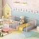 preview thumbnail 12 of 30, Twin Size Metal Floor Bed Frame with Fence and Door for Kids' Bedroom Twin - Pink