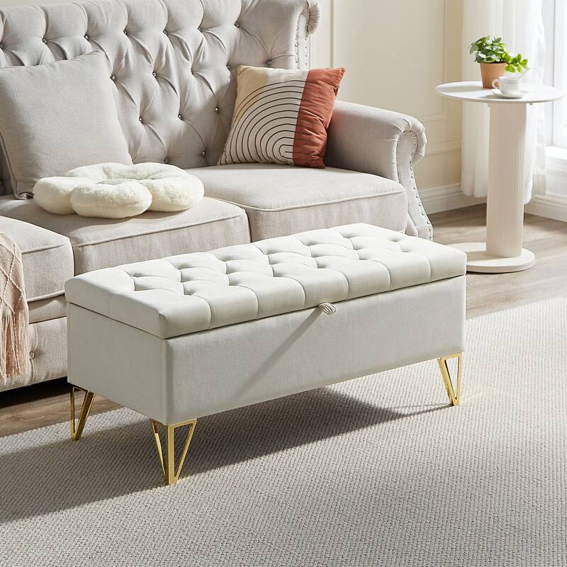 Rectangular Velvet Storage Ottoman - Sturdy Frame, Easy Leg Installation