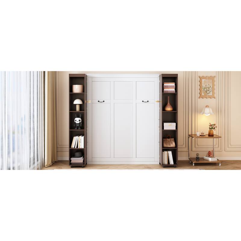 Queen Size MDF Murphy Bed with Fold-Out Storage Cabinets