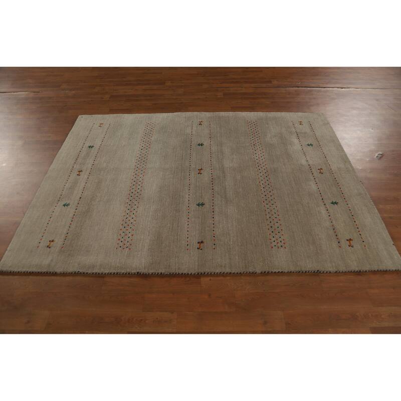 Hand Knotted Oriental 100% Wool Carpet Tribal Tribal Beige & Ivories Gabbeh Area Rug - 6' 6'' X 4' 7''