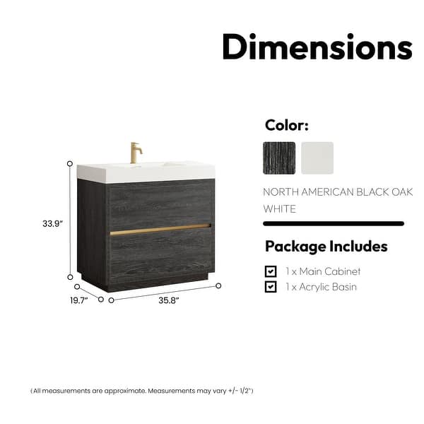 dimension image slide 5 of 7, Huesca Bath Vanity with Composite Integral Sink Top without Mirror