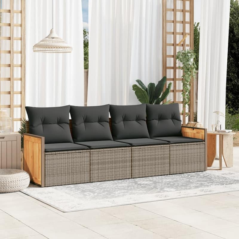 vidaXL Patio Sofa Set with Cushions Outdoor Conversation Furniture Poly Rattan - Grey - 24.4 x 23.2 x 27.2