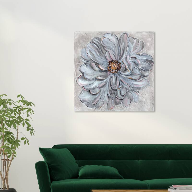 Wynwood Studio Canvas Floral and Botanical Grey shades of a flower White and Light Gray Farmhouse Wall Art Canvas Print - 30 x 30