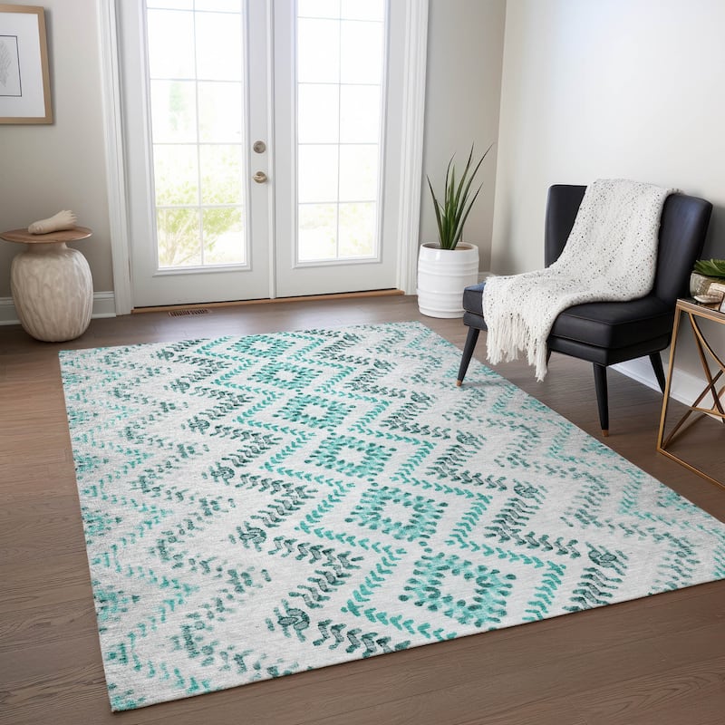 Machine Washable Indoor/ Outdoor Chantille Boho Global Rug - Teal - 9' x 12'