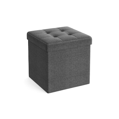 Grey Velvet 15-Inch Folding Storage Ottoman Bench with Padded Seat and Hidden Compartment