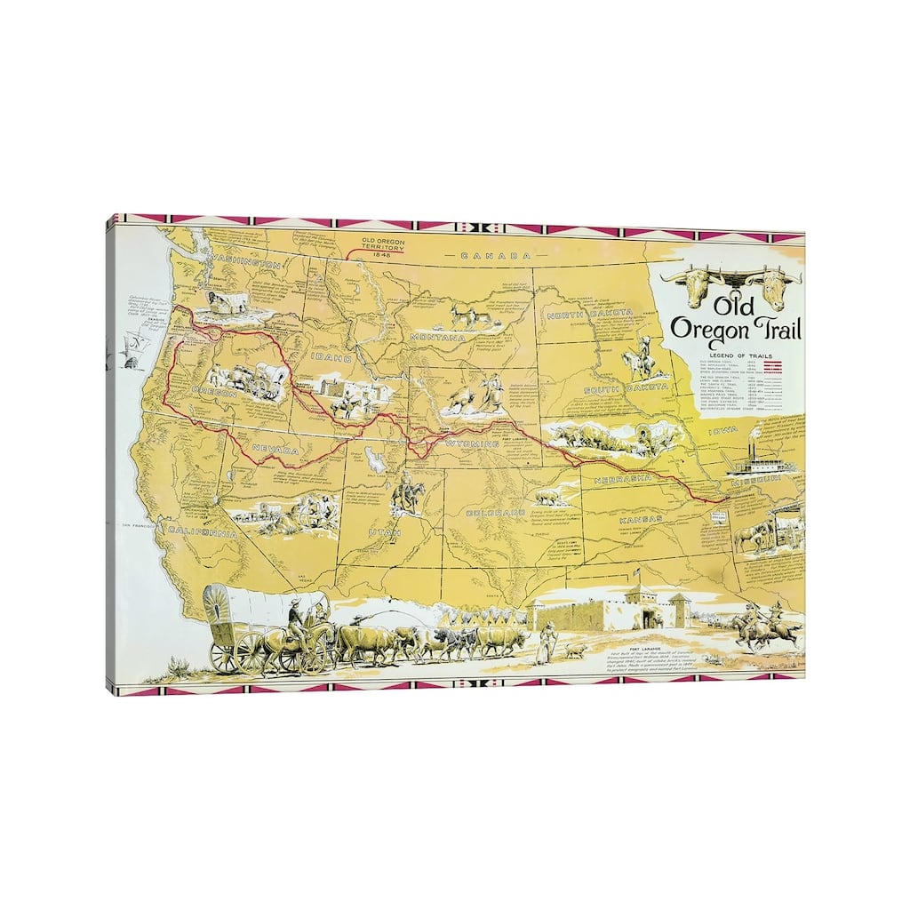 iCanvas "Map of the Old Oregon Trail " by American School Canvas Print