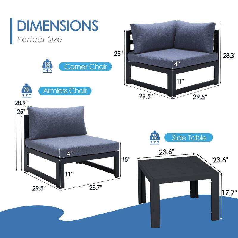 FINCATI Aluminum Outdoor Patio Furniture Conversation Sectional Sofa Set
