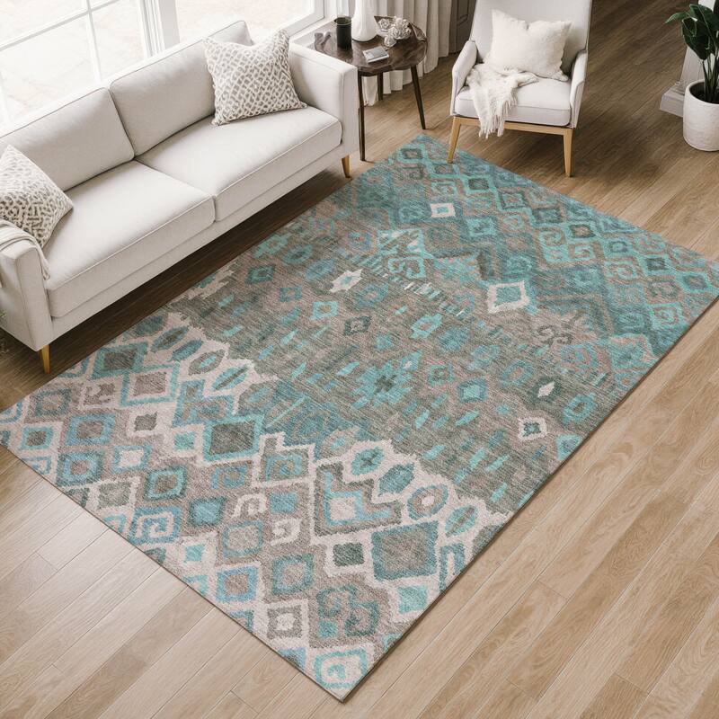 Machine Washable Indoor/ Outdoor Boho Moroccan Chantille Rug
