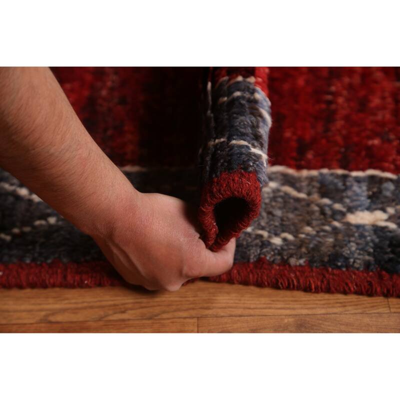 Hand Knotted Oriental 100% Wool Carpet Modern Tribal Red Moroccan Area Rug - 9' 8'' X 6' 11''