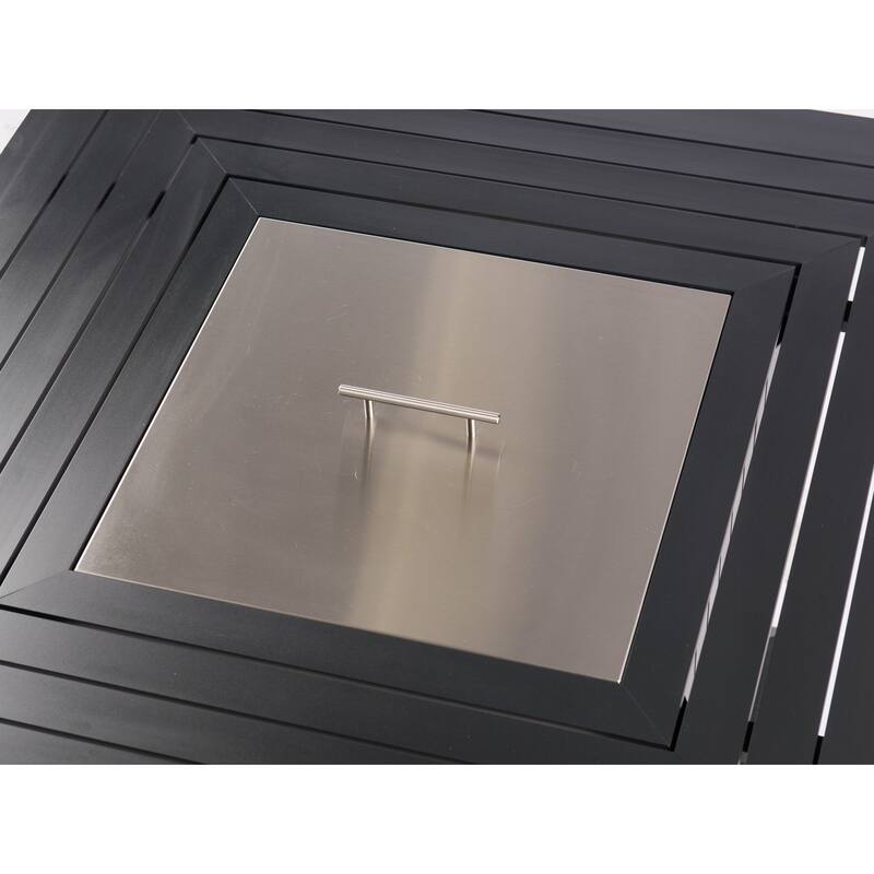 EV Fires 43" Aluminum Fire Pit Table - Black with Black Clips and Wind Guard - 31"H x 43"W x 43"D