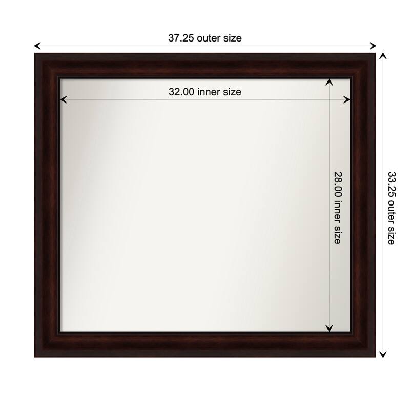 Coffee Bean Brown Framed Non-Beveled Custom Wall Mirror, Bathroom Vanity Mirror - Outer Size: 37.25 x 33.25