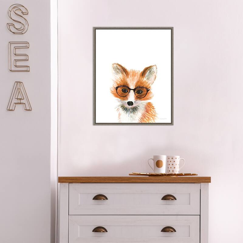 Fox in Glasses by Mercedes Lopez Charro (16 x 20 in.), Framed Canvas Wall Art Print - Sylvie Greywash