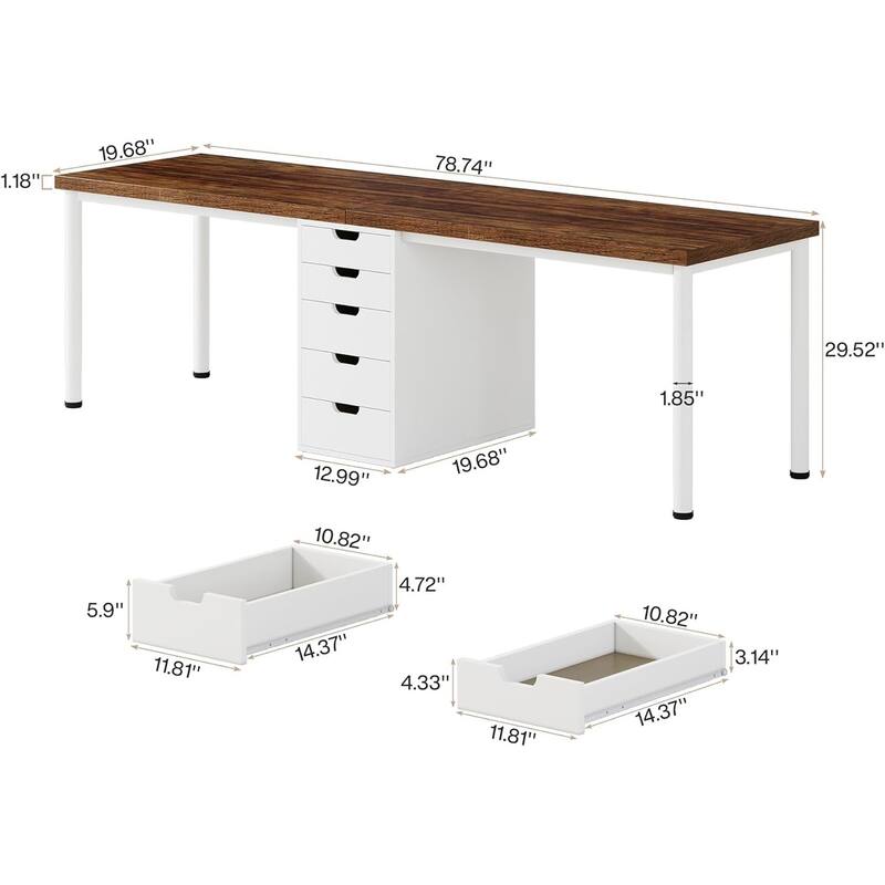 78.7-Inch Double Workspace Desk with 5 Storage Drawers and Metal Frame for Home or Office Use