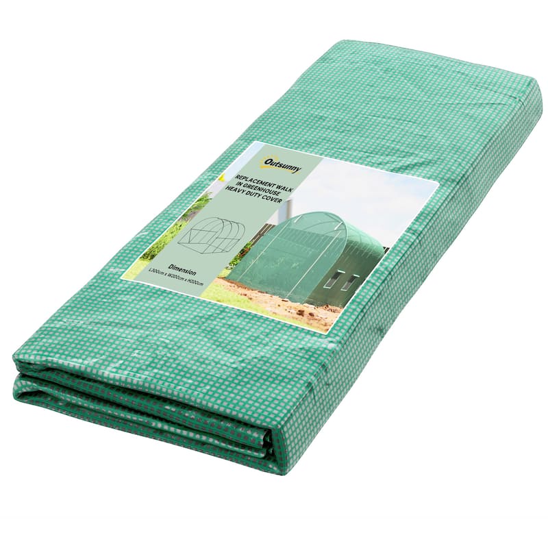 Outsunny Replacement Greenhouse Cover Tarp with 12 Windows for Ventilation & Zipper Door, Green