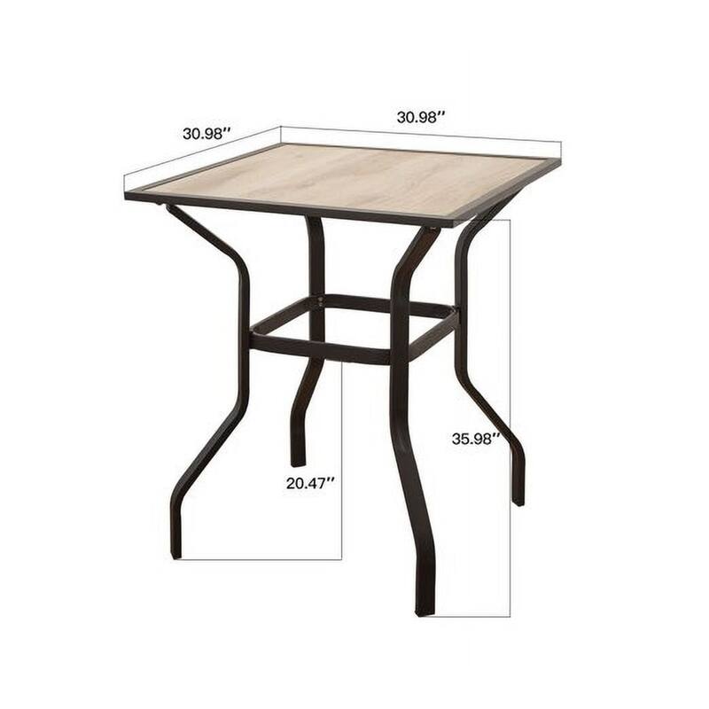 Outdoor Patio Bar Table Square Metal Table with Wood-Look Tabletop, for Garden Balcony Backyard Deck(1 Table)