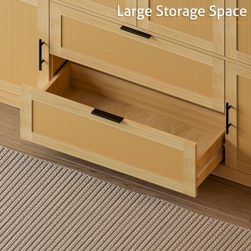 63"W Boho Style Family 6-Door Wardrobe Armoire Closet 2 Drawer Storage - N/A