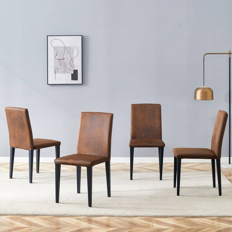 Set Of 4, Technology Fabric Dining Chairs, Simple And Versatile, Comfortable And Accompanied - Brown+Black