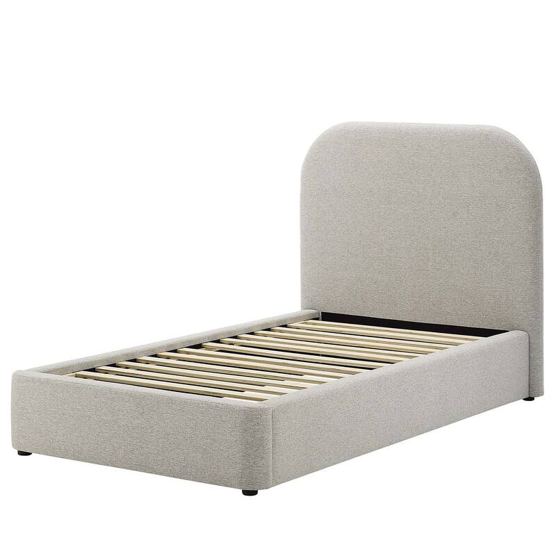 Hillsway Modern Curved Headboard Light Grey Fabric Upholstered Twin Size Platform Bed