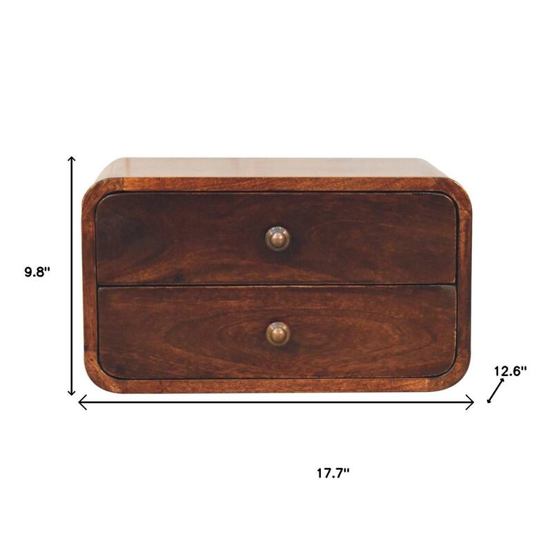 HomeRoots 18" Brown Solid Wood Two Drawer Floating Nightstand
