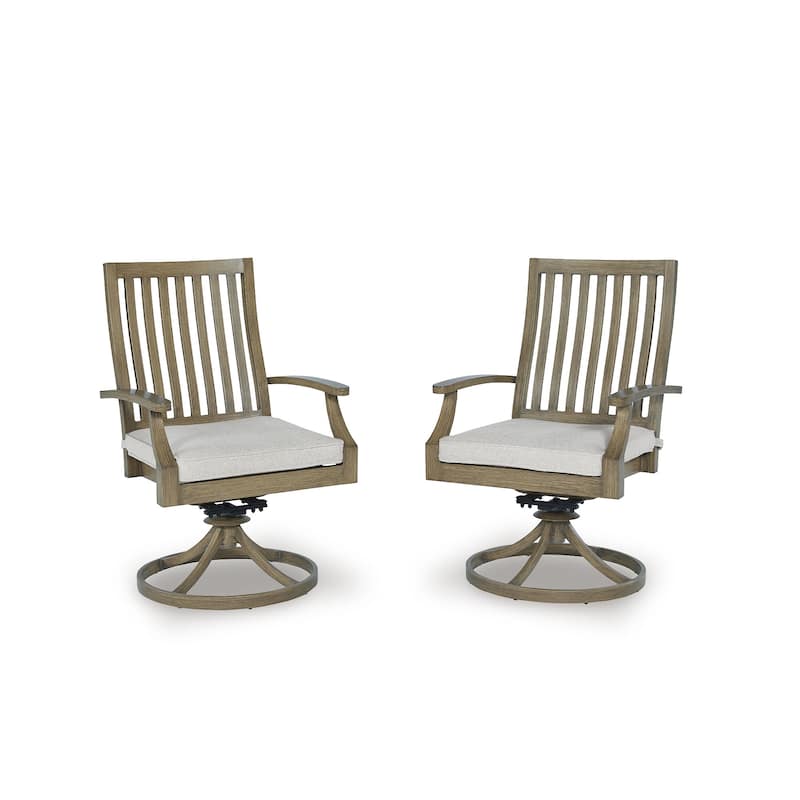 Signature Design by Ashley Rainier Ranch Brown/Beige Outdoor Swivel Chair with Cushion (Set of 2) - 24.63" W x 26.5" D x 39" H