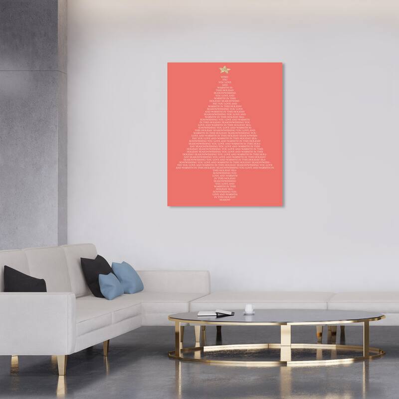 Wynwood Studio Canvas Holiday and Seasonal Message in a Pine Tree Pink Modern & Contemporary Wall Art Canvas Print - 30 x 36