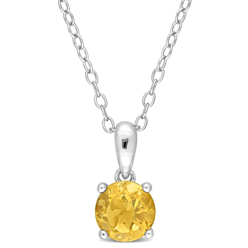 Miadora Birthstone Gemstone Heart Design Solitaire Necklace Sterling Silver - Citrine | November